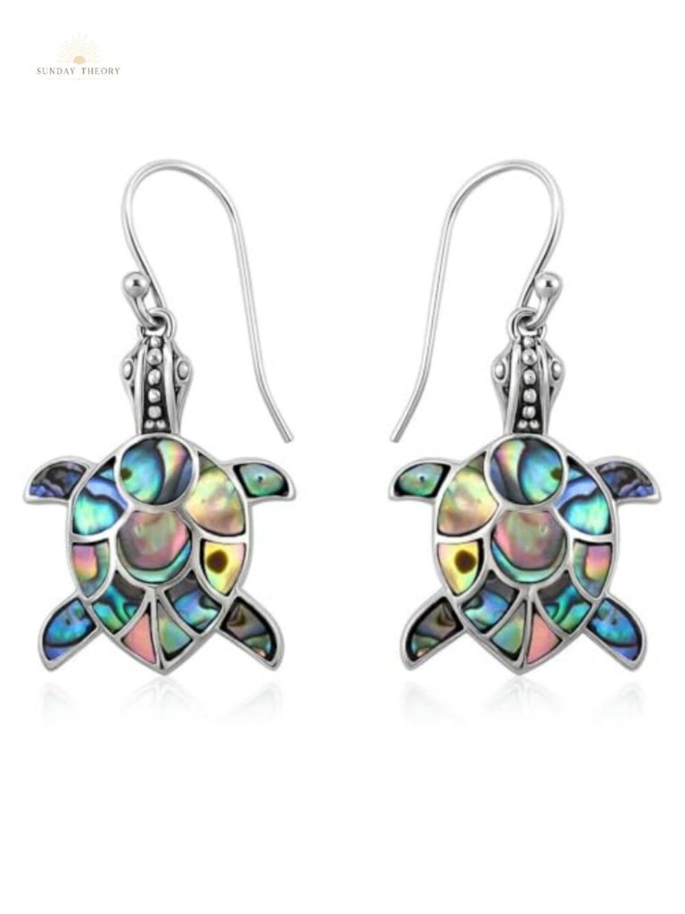Abalone Shell Dangle Earrings 925 Sterling Silver Sea Turtle Boho